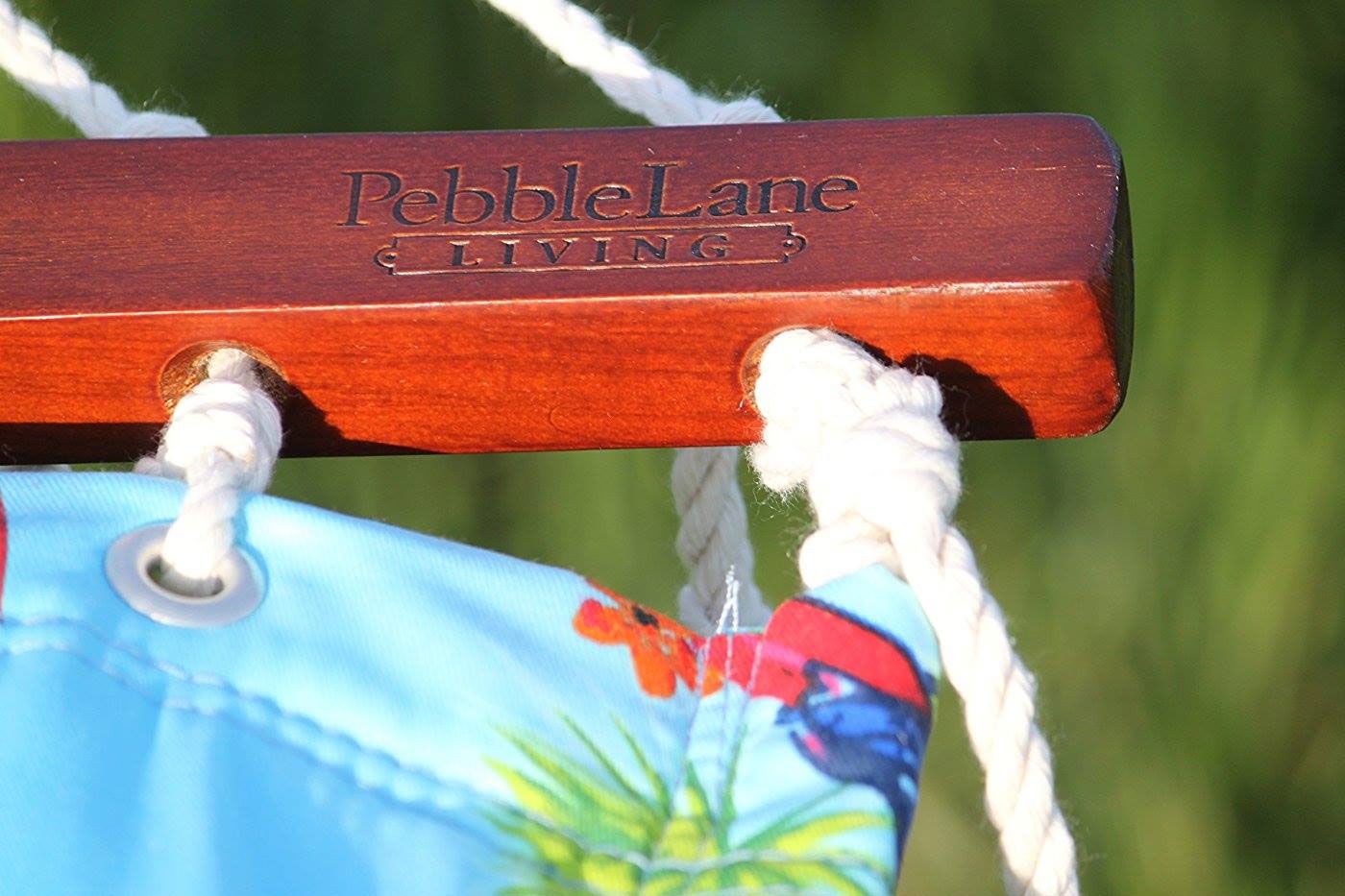 Pebble Lane Living logo engraved on hammock